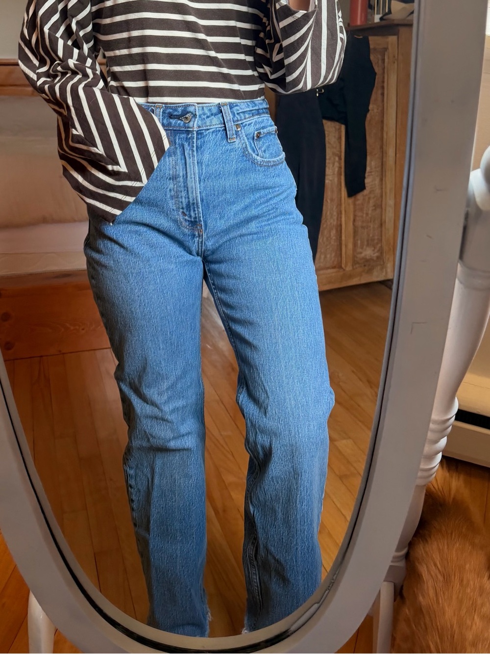 Abercrombie & Fitch Women's Straight Leg Jeans in Blue Denim